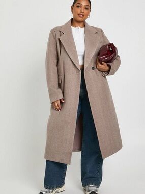 Boohoo Wool Look Trench Coat – Stone, Size 8, Great Condition